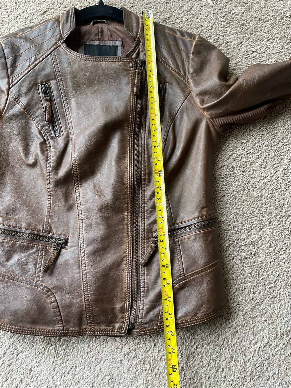 Maurices Brown Vegan Leather Moto Jacket XS Quilted Shoulders Preppy Streetwear - Picture 8 of 13